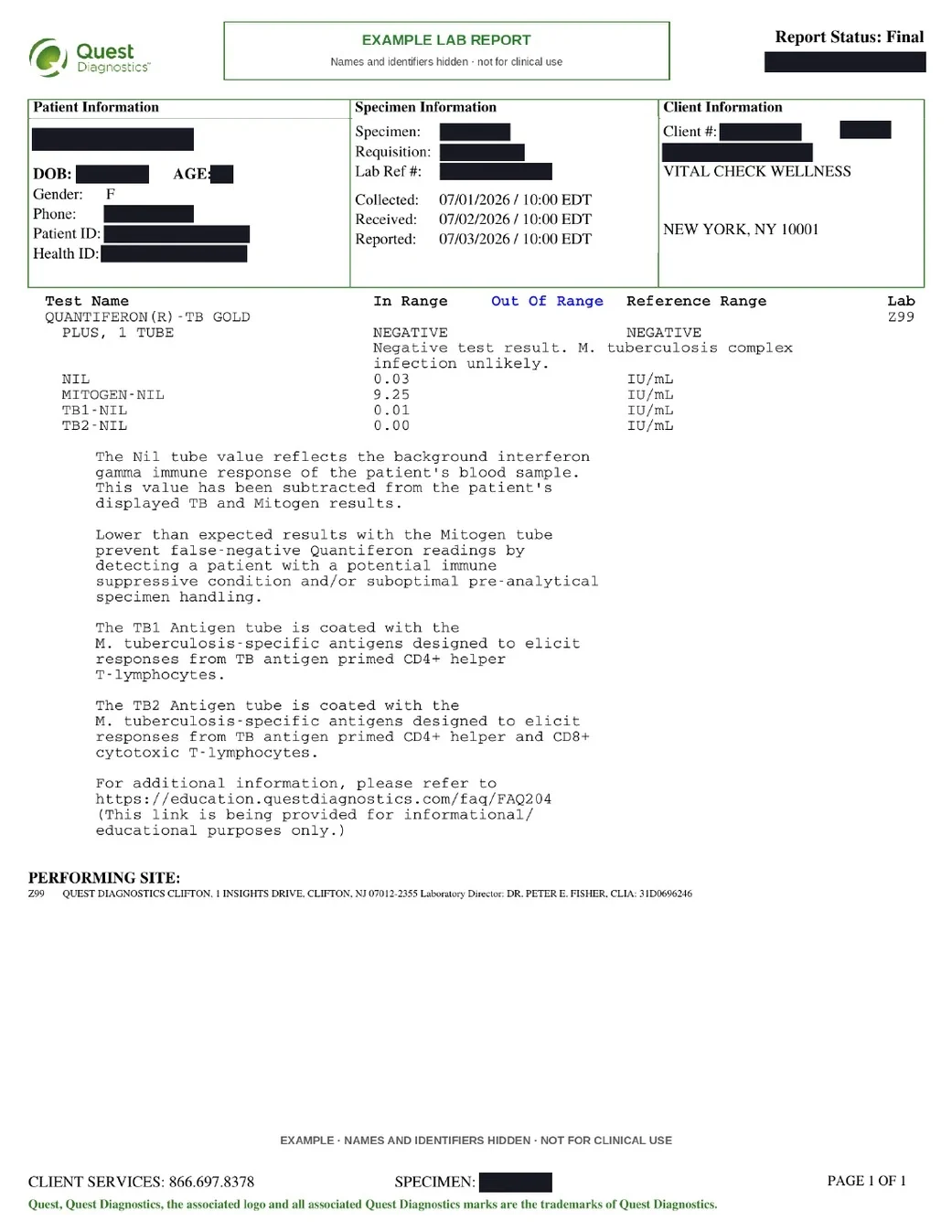 Supporting laboratory result (example)