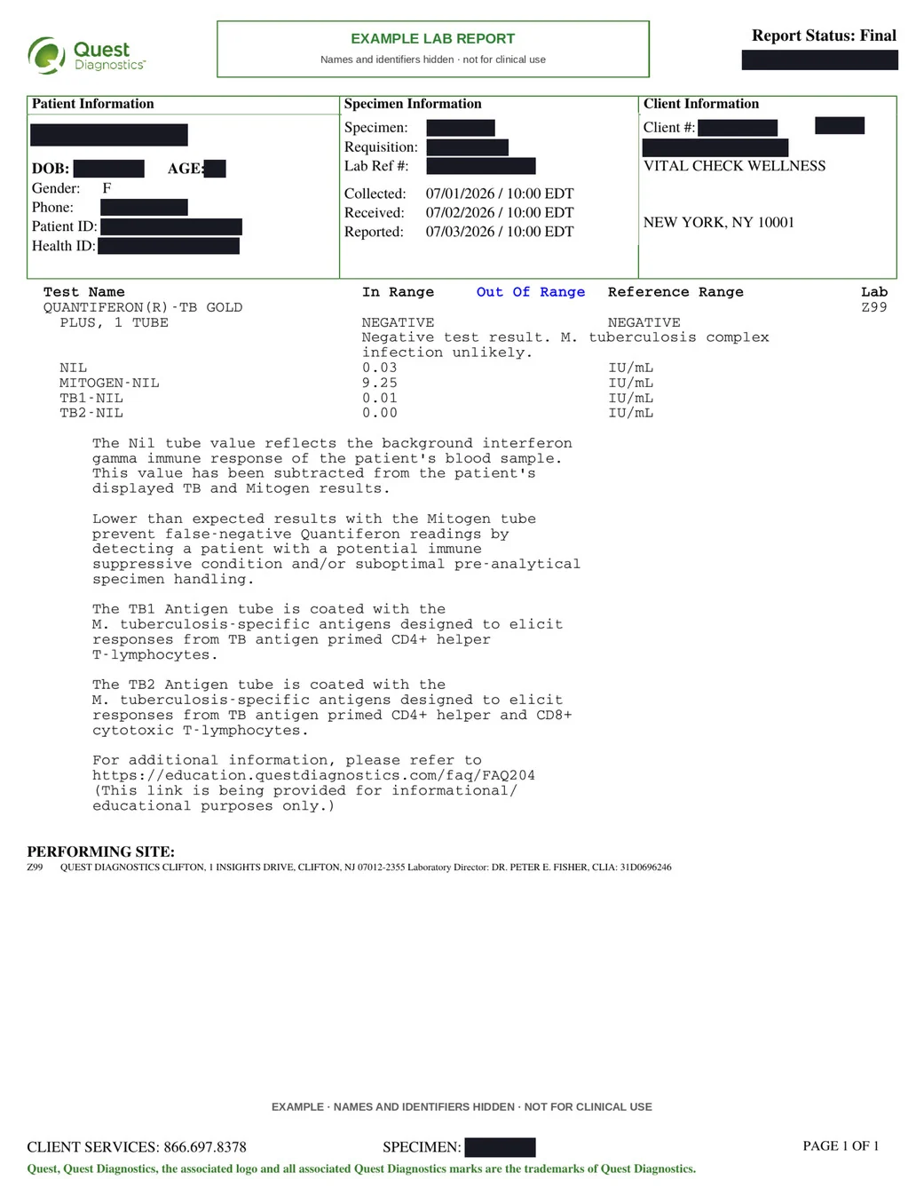 Supporting laboratory result (example)